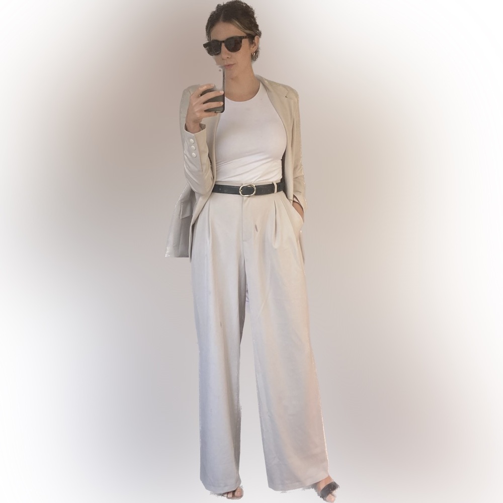 Beige Blazer and Wide Leg Trousers Suit Size 4